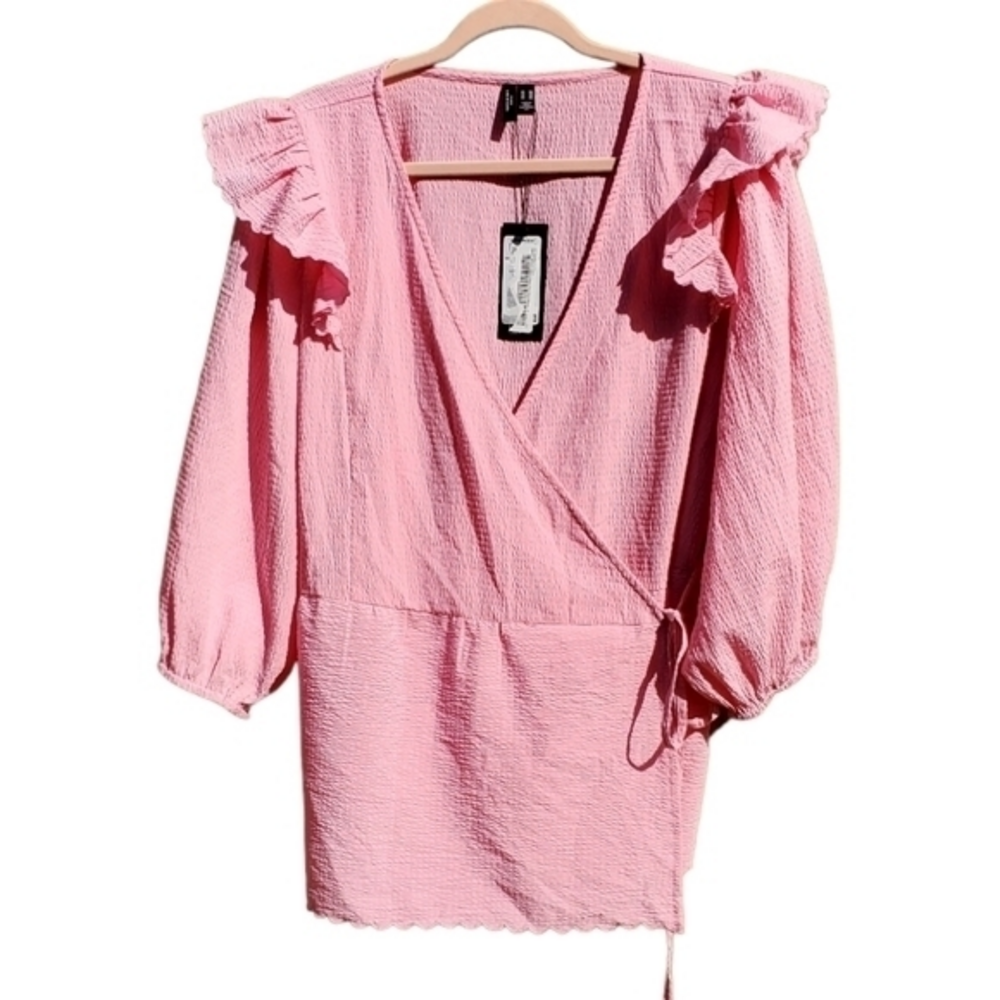 Vero Moda Pink Curve Plus Size Pink Ruffle Wrap Blouse‎ Size 24 NWT